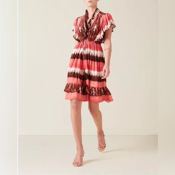 Figue Denissa Dylan Ikat Dress Medium Pink Brown Knee Length Boho - Picture 1 of 7